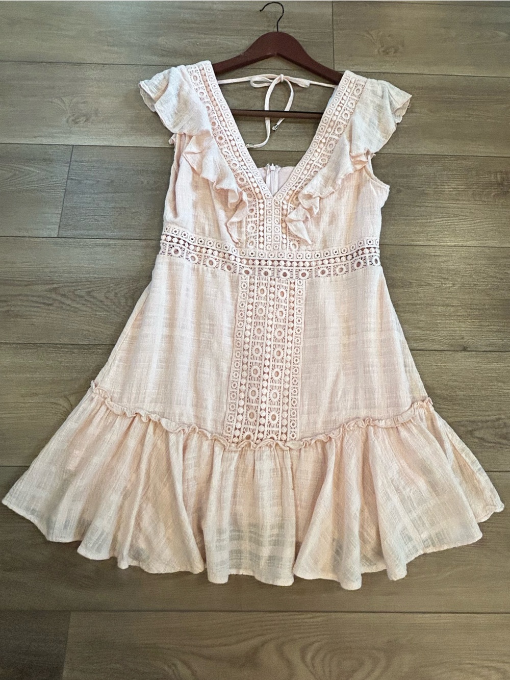 Jun & Ivy Blush Boho Lace Ruffle Dress Women’s Large